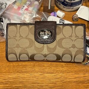 Coach Signature Canvas Wallet in Brown and Cream